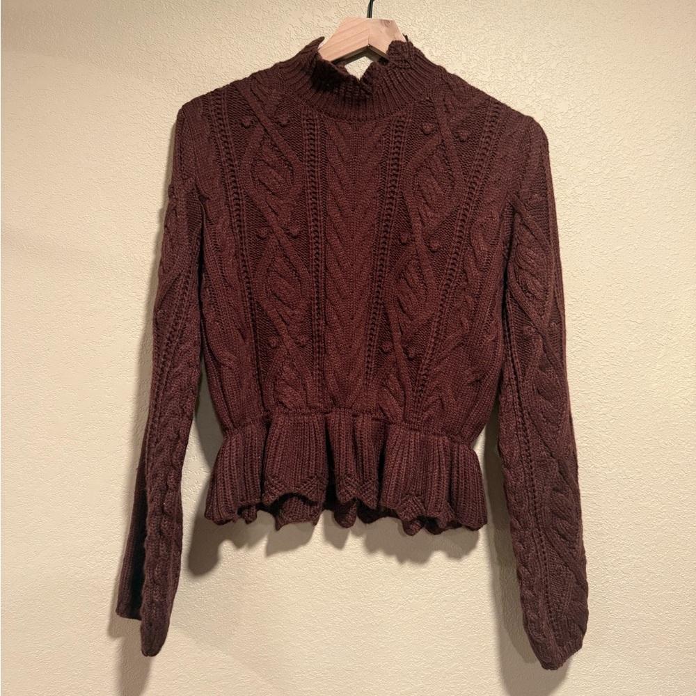 NWOT Wishlist Maroon Cable Knit Sweater With ‘Cinched’ Waist